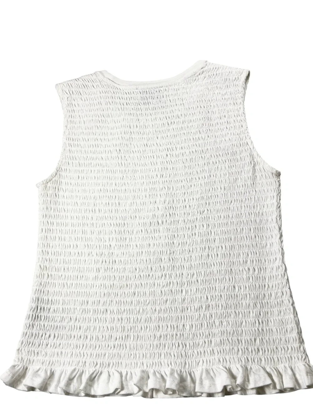 Jason Wu White Smocked Sleeveless Ruffle Hem Cotton Top Size Medium